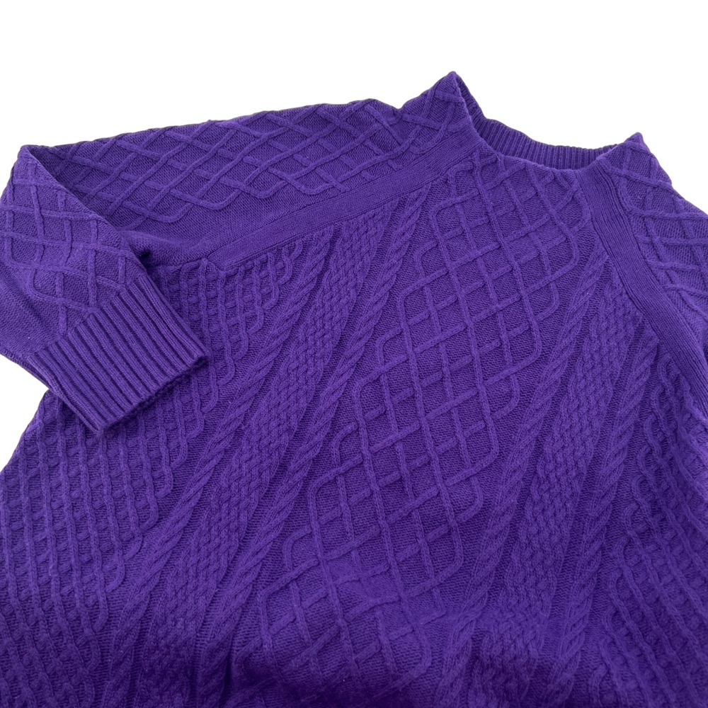 Talbots Plus Womens 1X Purple Cable Knit Crew Neck Raglan Sweater